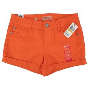 Celebrity Pink Women's Juniors' Cuffed Colored Denim Shorts Size 3 Neon Orange